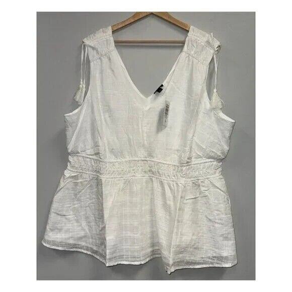 Torrid V-Neck White Tank Top with Cinched Waist and Tassel Sleeves Size 3 - Picture 3 of 8